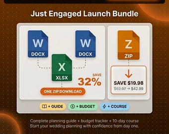 Bankranke | Just Engaged Produkteinführungs-Bundle — Kompletter Hochzeit-Leitfaden + Budget-Tracker + 10-Tage-Planungskurs-Bundle