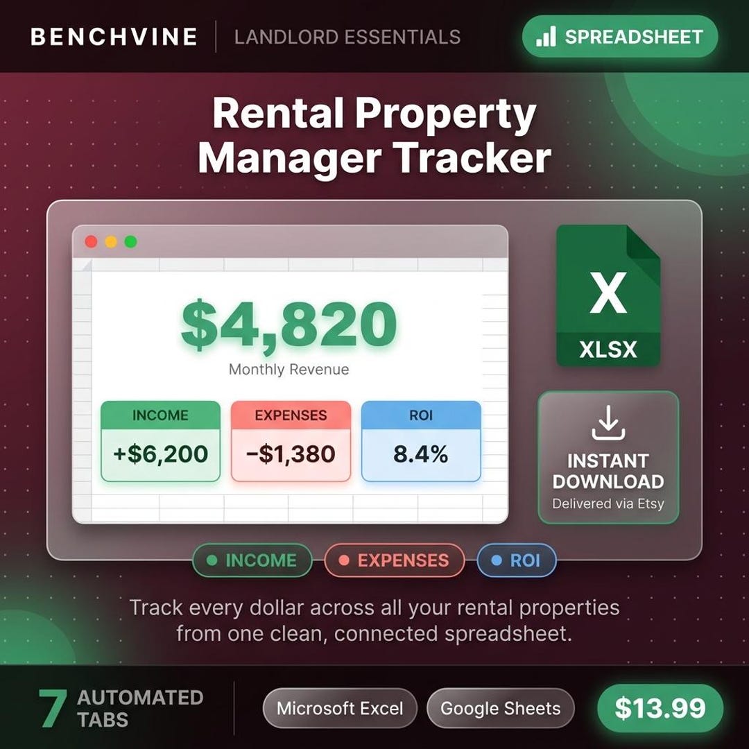 Benchvine | Rental Property Manager Spreadsheet Landlord Income Expense ...