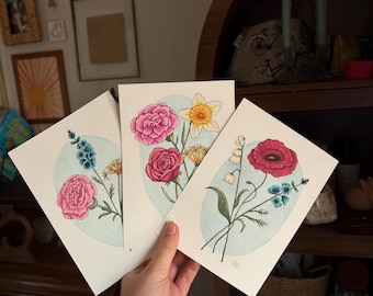 Mother's Day Watercolor Birth Month Flowers 5x7