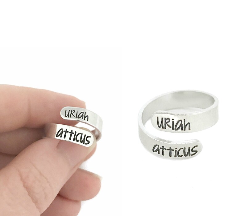 Hand Stamped Jewelry Custom Wrap Name Ring Spiral Ring Engraved Name Ring Personalized Jewelry Skinny Ring