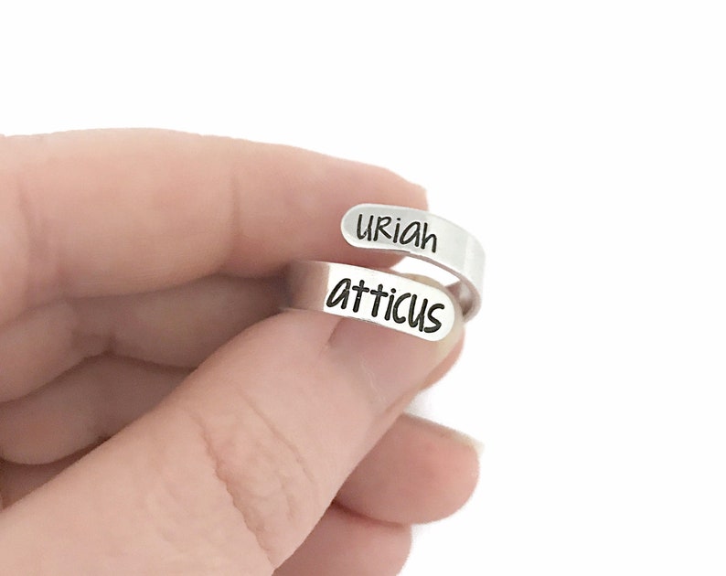 Hand Stamped Jewelry Custom Wrap Name Ring Spiral Ring Engraved Name Ring Personalized Jewelry Skinny Ring