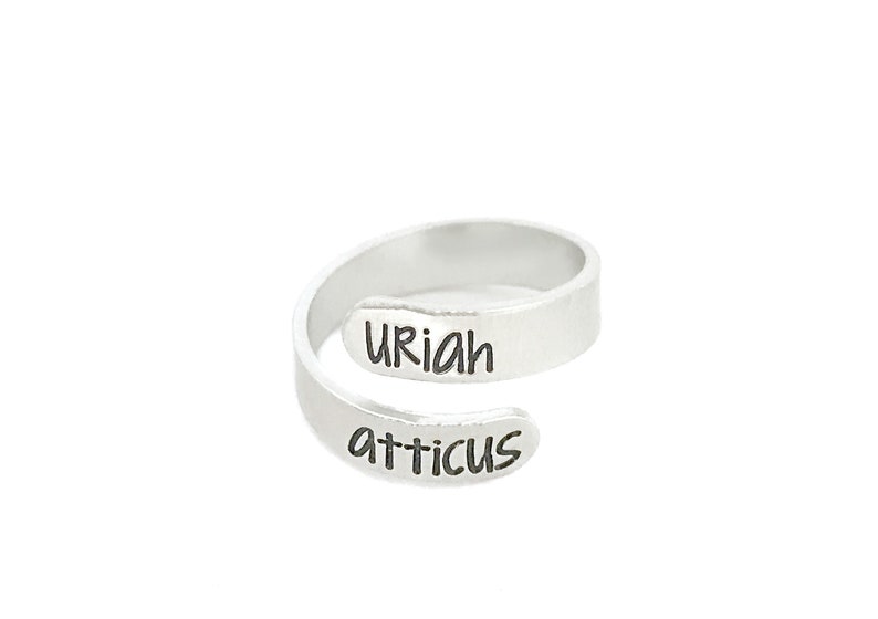 Hand Stamped Jewelry Custom Wrap Name Ring Spiral Ring Engraved Name Ring Personalized Jewelry Skinny Ring