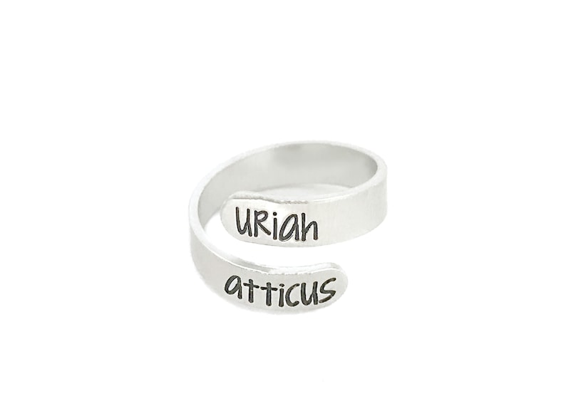 Hand Stamped Jewelry Custom Wrap Name Ring Spiral Ring Engraved Name Ring Personalized Jewelry Skinny Ring