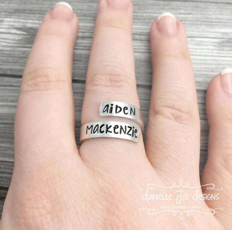 Hand Stamped Jewelry Custom Wrap Name Ring Spiral Ring Engraved Name Ring Personalized Jewelry Skinny Ring