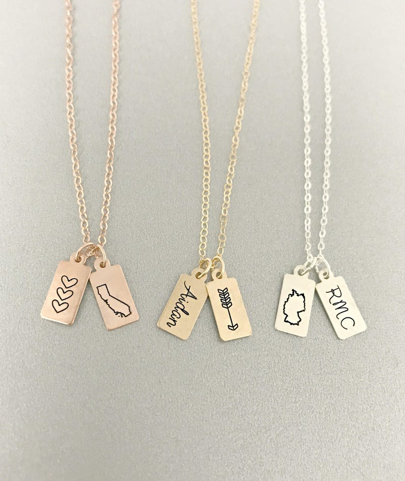 Engraved Tag Necklace Name Tag Personalized Bar Necklace Etsy