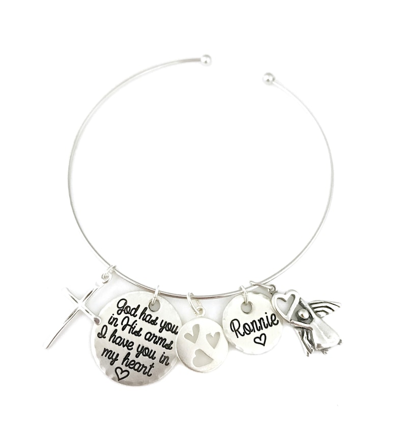 Sterling Silver Bangle Monogram Engraved Charms Memorial Charm Bracelet Miscarriage Bracelet Engraved Jewelry Personalized Jewelry