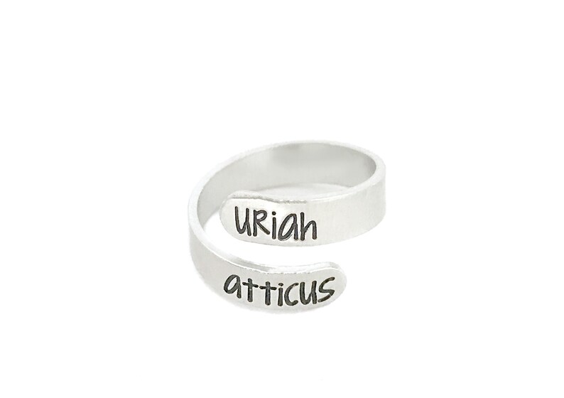 Hand Stamped Jewelry Custom Wrap Name Ring Spiral Ring Engraved Name Ring Personalized Jewelry Skinny Ring