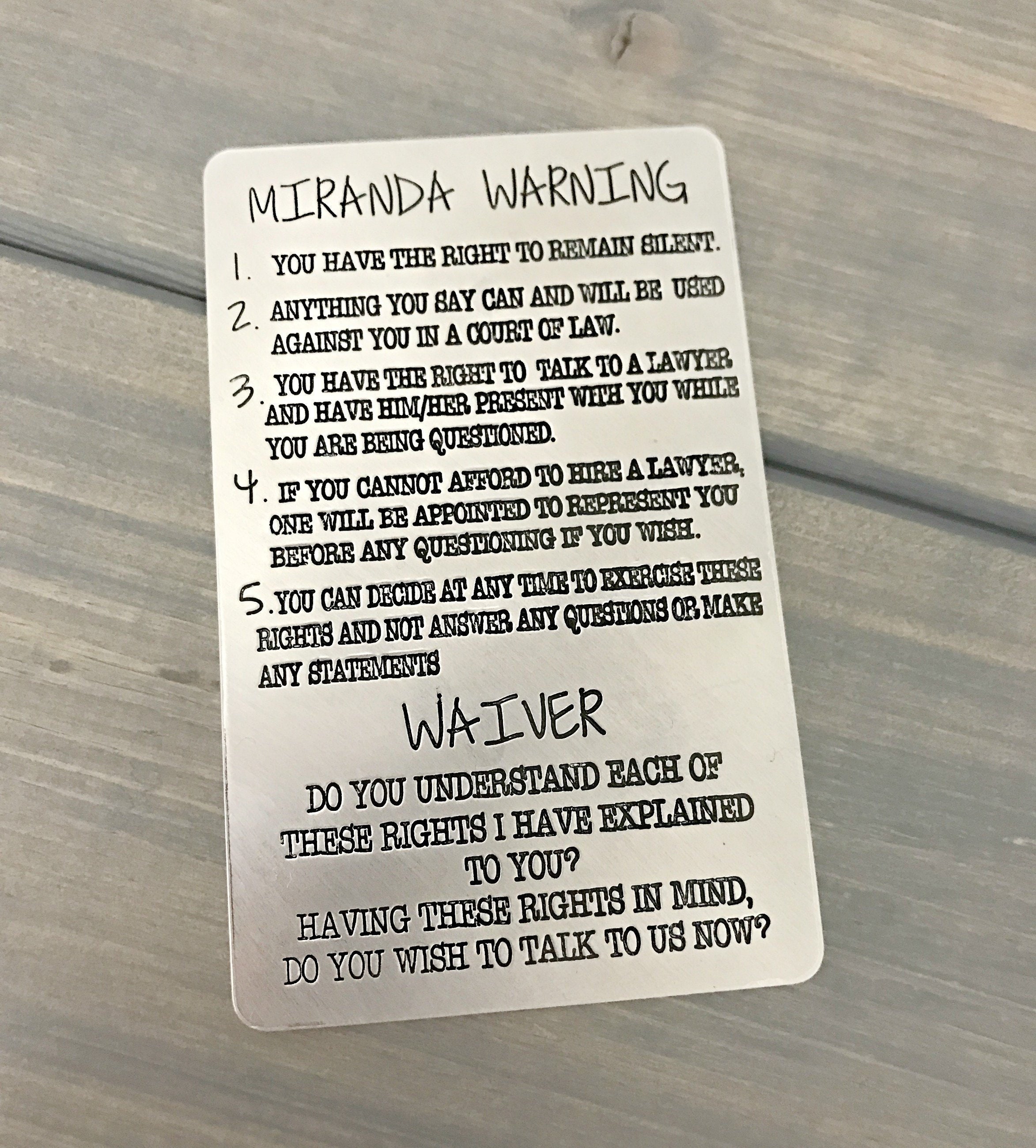 Miranda Warning Card Printable