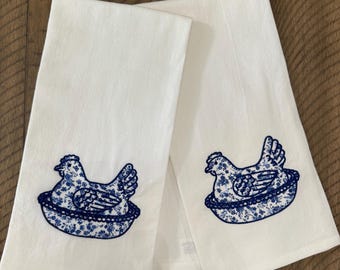 Strofinaccio da cucina con applicazione di gallina sul nido / Strofinaccio da cucina con galline in stile rustico / Strofinaccio singolo o set da 2