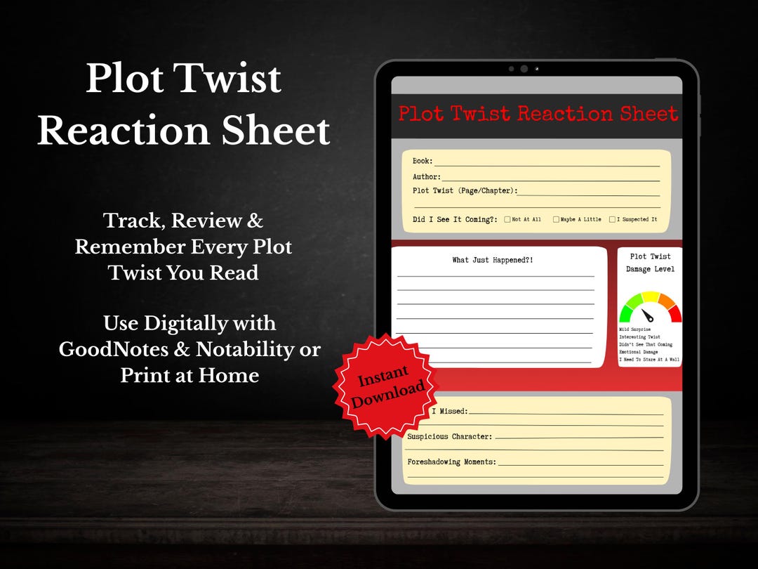Plot Twist Reaction Sheet | Mystery Thriller Reading Tracker (digital ...