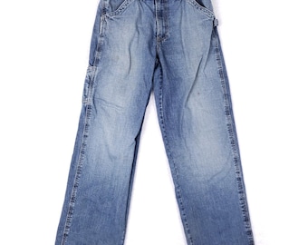 Old Navy Painters Jeans Men 32x31 Y2K Baggy Weites Bein Gestickter Drache Koi Blau