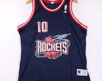 Camisa vintage da Champion dos anos 90, Houston Rockets, Sam Cassell, número 10, NBA, azul marinho, tamanho 48.