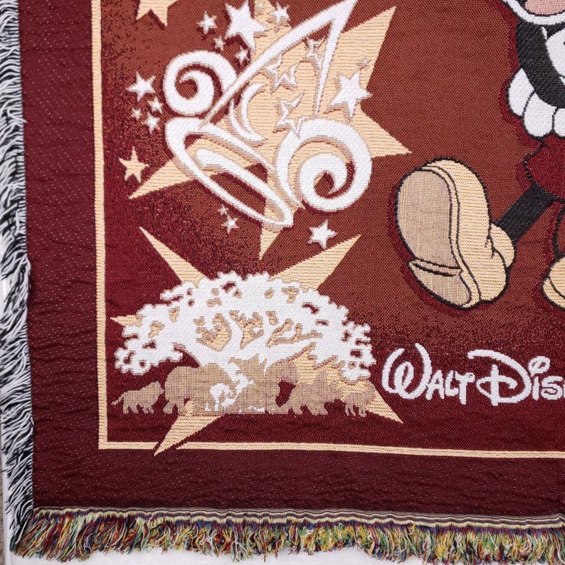 Walt Disney World Woven Tapestry Throw Blanket Maroon Mickey Mouse Four Parks image 5