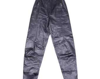 Lew Magram Vintage Leather Pants Womens 2 High Waisted Tapered Black Ankle Zip