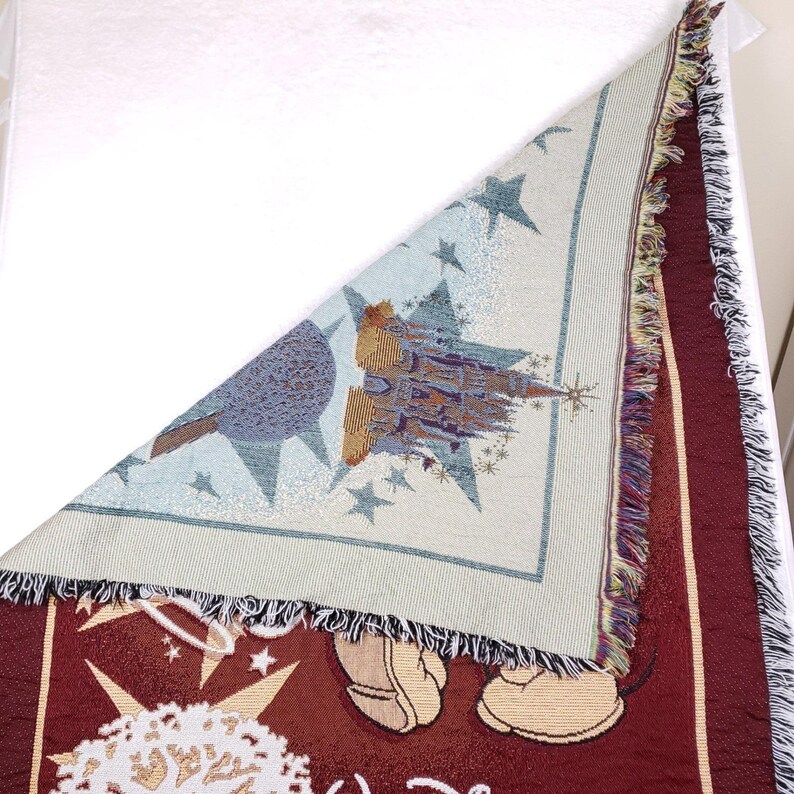 Walt Disney World Woven Tapestry Throw Blanket Maroon Mickey Mouse Four Parks image 10