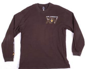 Camiseta de manga comprida Air Jordan XIV 14 masculina, tamanho G, marrom vintage, estampa Y2K.