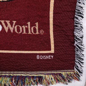 Walt Disney World Woven Tapestry Throw Blanket Maroon Mickey Mouse Four Parks image 6