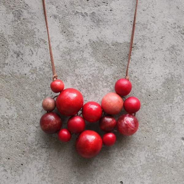 Red bib necklace, bead necklace, statement, contemporary, red, samba, woven bead necklace.