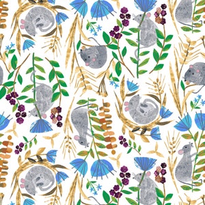 Field Mice Fabric, Summer Splash Collection, Gray Cotton