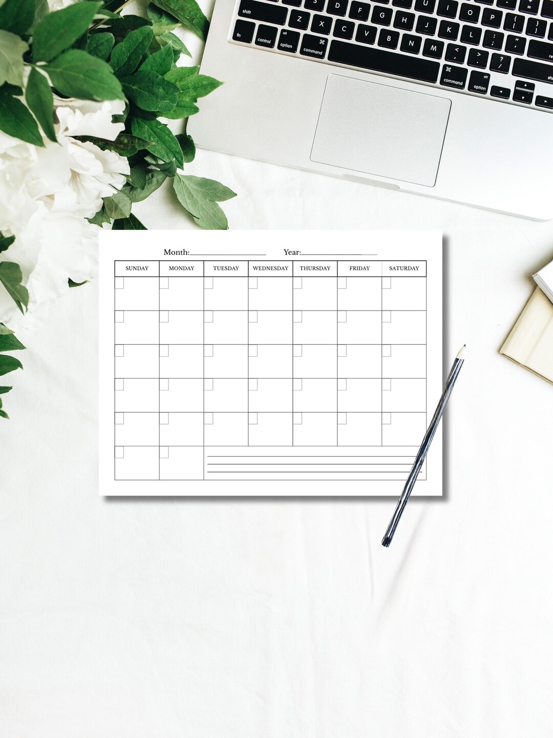 Monthly Planner Printable PDF – Undated Monthly Calendar Template