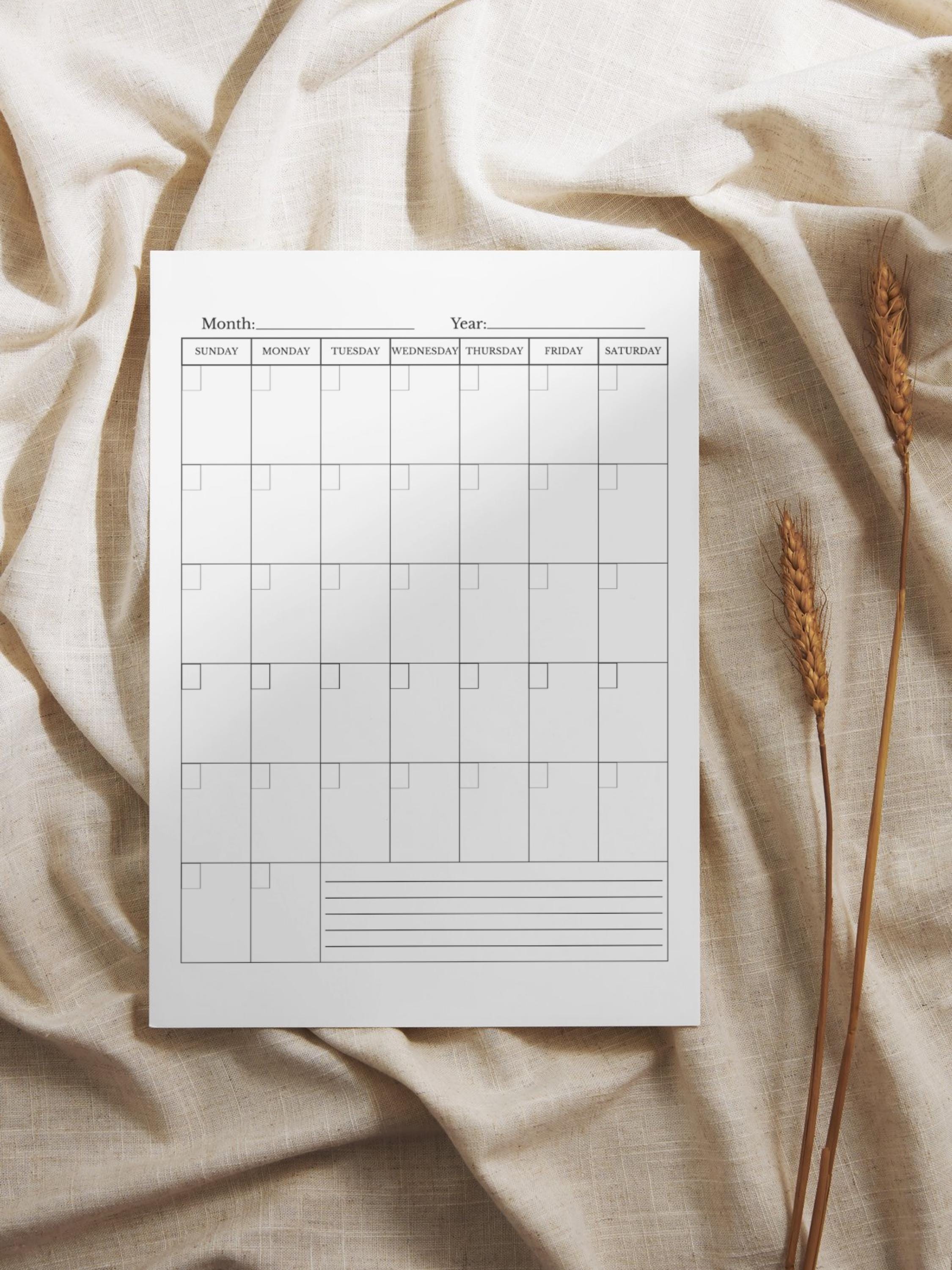Monthly Planner Printable PDF – Undated Monthly Calendar Template ...