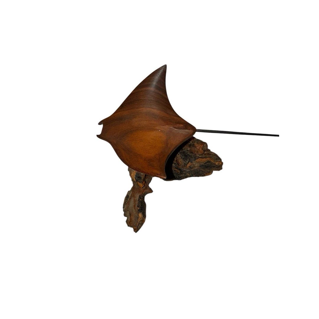 Hand Carved Wooden Manta Ray Sculpture on Driftwood Base – 6 Inch ...