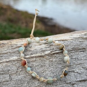 Mixed Amazonite Beaded Light Tan Adjustable Bracelet