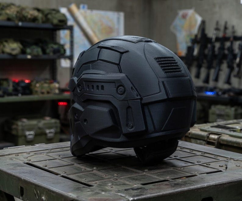 Tactical 3D Printed Helmet | Sci-Fi Military Ops Prop | Master Chief Style Display Helmet image 11