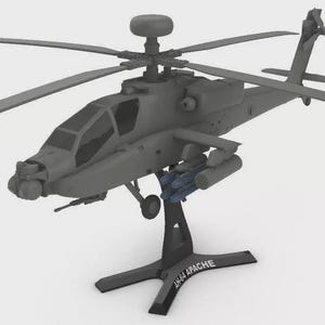 AH-64 Apache Helicopter 3D Printed Display Model with Stand | Military Aircraft Desk Decor