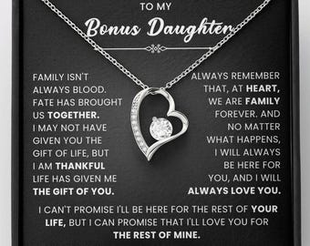 Bonus Daughter Necklace, Stepdaughter Gift from Mom Dad, Bonus Daughter Jewelry, Family Gift, Step Daughter Birthday Graduation Mothers Day