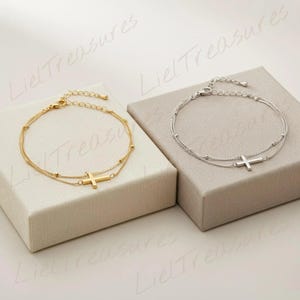 14k vergoldetes Kreuz Armband, minimalistischer spiritueller Schmuck, zierliches Glaubens Andenken