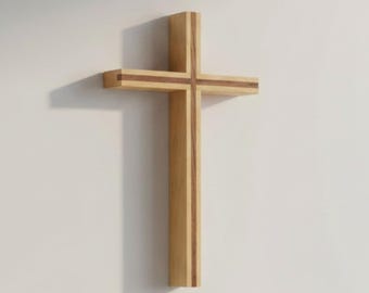 Minimalist Wood Cross Sculpture, Mid-Century Modern Jesus Wall Hanging, Neutral Christian Decor