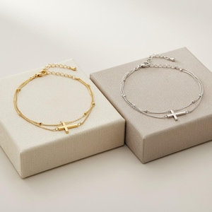 14k Gold Plated Cross Bracelet, Minimalist Spiritual Jewelry, Dainty Faith Keepsake