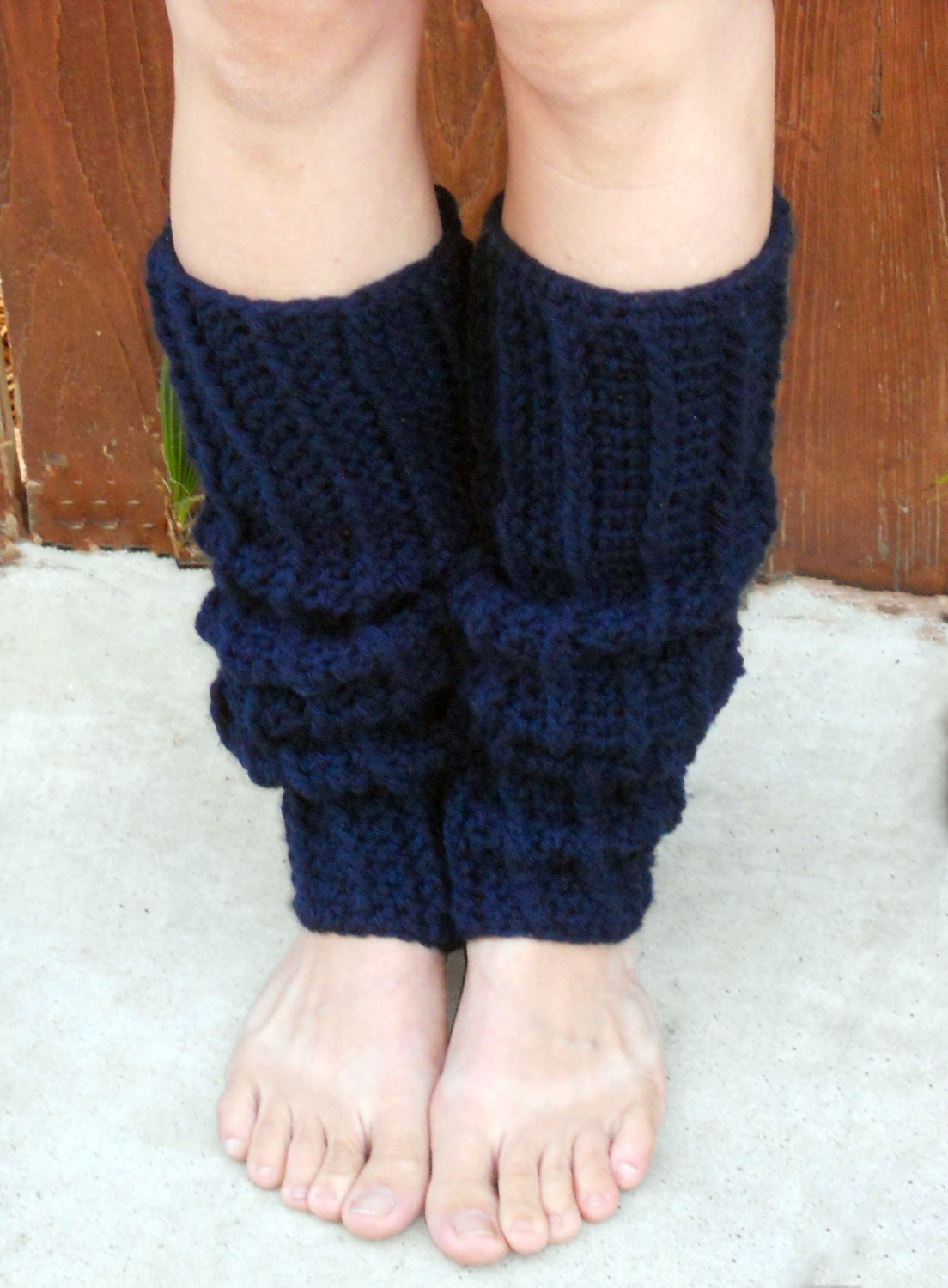 Crocheted ribbed dance trendy leg warmers in navy Etsy