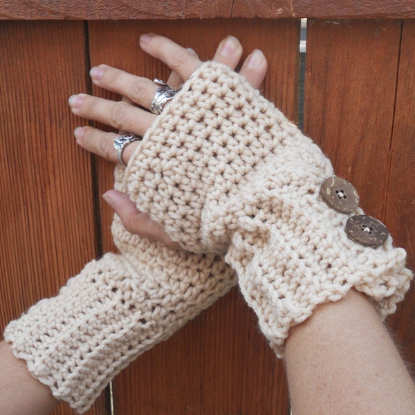 warm oats crochet button wrist warmers, arm warmers, fingerless gloves mittens