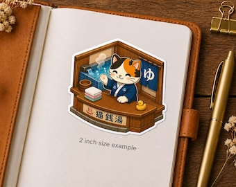 Isometric Public Bath Cat Sticker Series 5 - Kawaii Neko Sentou Clerk - Japanese Traditional Onsen Vinyl Decal