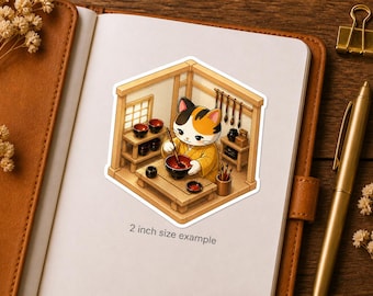 Isometric Lacquerware Maker Cat Sticker Series 5 - Kawaii Neko Urushi Artisan - Traditional Japanese Craft Vinyl Decal