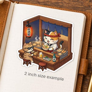 Isometric Oden Izakaya Cat Sticker Series 2 - Master Neko Serving Hot Pot & Sake - Kawaii Japanese Stall Vinyl Decal for Laptop Journal