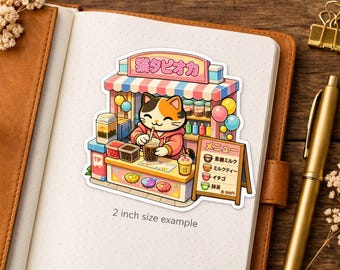Isometric Bubble Tea Cat Sticker Series 3 - Kawaii Neko Barista Serving Boba Drinks - Japan Pop Culture Vinyl Decal for Laptop Journal