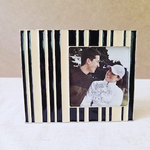 Green Tree Gallery 3x3 Mini Photo Frame | Black & Cream Vertical Stripe Design