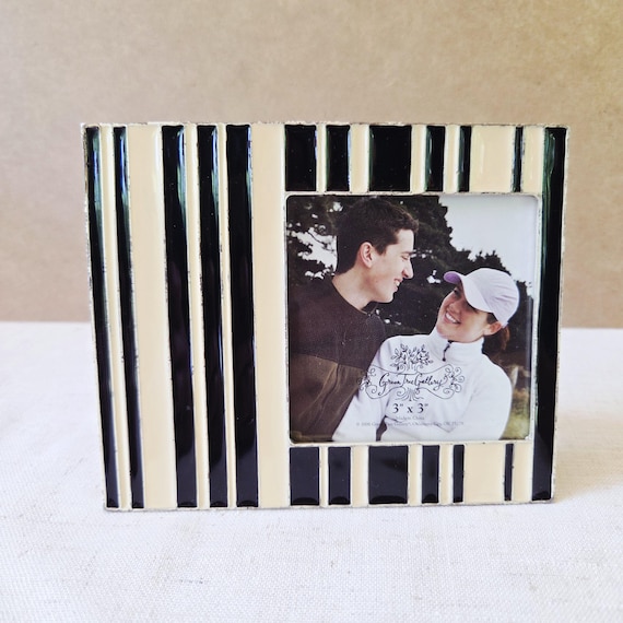 Green Tree Gallery 3x3 Mini Photo Frame | Black & Cream Vertical Stripe Design