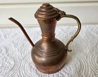 Vintage Hammered Copper Pitcher, Stunning Handcrafted Coffee Pot, Exquisite Patina Finish