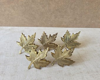 Vintage Brass Maple Leaf Napkin Rings - Set of 5 - Mid Century Autumn Table Decor