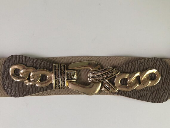 Vintage Tan and Brown With Gold Stretchy Belt - Etsy display picture 3