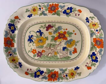 Large Vintage Rectangular Mason's Ironstone Platter,green