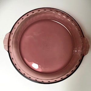 Vintage Cranberry glass Pyrex fluted edge deep dish pie plate with handles/#229 Pyrex