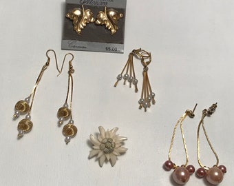 Assorted vintage dangle earrings/leaf earrings/flower pin