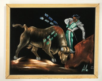Vintage black velvet matador signed painting