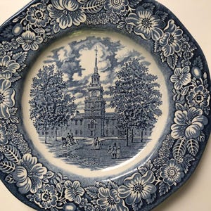 Set of two Staffordshire Liberty Blue Independence Hall dinner plates