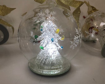 Holiday Memories 6 piece set of hand blown LED glass ornaments
